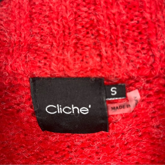 CLICHE’ Red Wool Blend Long Sleeves Fuzzy High Neck Sweater Size Small - Picture 3 of 8